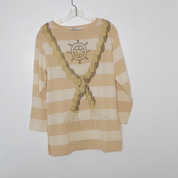 St. John Collection Nautical Sweater Gold Striped Vintage Rope Small - Picture 9 of 13